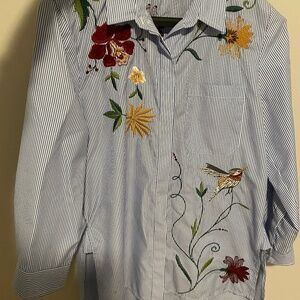 Zara Striped Embroidered Shirt